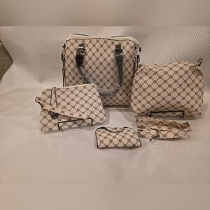 5 Peice Beige Patterned Women's Bag Set